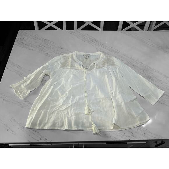 Rachel Zoe Tunic Peasant Top Off White Embroidered boho Blouse Medium - Picture 1 of 8